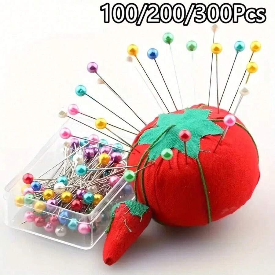 100/200/300Pcs Positioning Sewing Pins With Faux Pearl Heads, Straight Quilt Pins, Multi-Color Ball Head Pins, With Hanging Plastic Storage Box, Suitable For DIY Sewing Crafts, Clothing Making, Jewelry Decoration And Fabric Production.