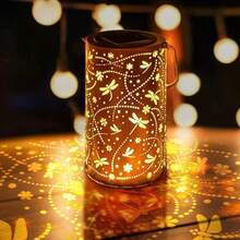 Metal Dragonfly Solar Lantern Light, Waterproof Projection Hanging Solar Light With Handle, Vintage Bronze Outdoor Decorative Light, Automatic Warm Shadow Light, Suitable For Garden, Patio, Yard, Fence, Pathway, Holiday, Wedding, Housewarming Decoration Gift, Solar Path Light, Ground Light, Outdoor Garden Decoration, Balcony Decoration, Outdoor Solar Light, LED Light Strip, Camping Essential - Dragonfly Lantern - View 7