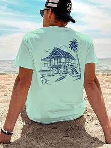 Men's Round Neck Letter Print Short Sleeve T-Shirt, Suitable For Summer Casual Sports - 白色 - 查看 7