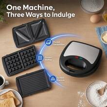 3-In-1 Sandwich Maker, Panini Press & Waffle Iron 750W,  Removable Nonstick Plates, Dual LED Indicators, Cool-Touch  Locking Handle, Easy Clean, For Grilled Cheese, Steak,  Breakfast Toast,304 Stainless Steel, Black - US A Type Plug(110-127V) - View 5