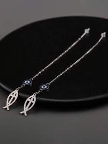 1 Pair Personalized Casual Ins Style Fashion Stainless Steel Hollow Fish Long Ear Hooks Men's Daily Commute Accessory - Little Fish - View 6
