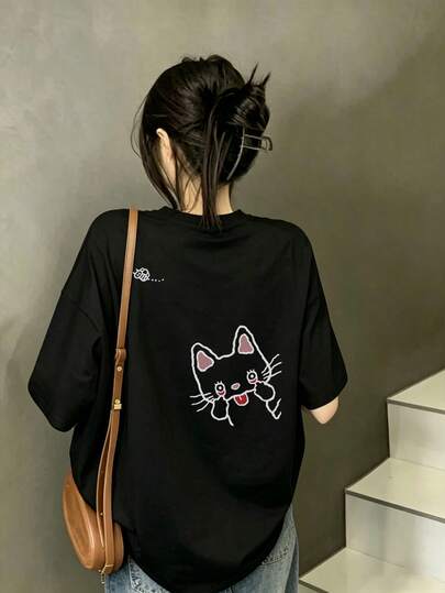 レディースファッション 春夏用 ゆったりラウンドネック半袖おもしろtシャツプリントTシャツ