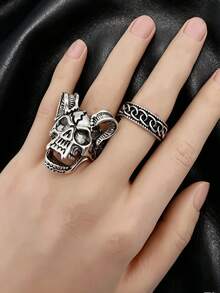 10/11pcs/Set Unisex Vintage Punk Hip Hop Ring Set, Personalized Skull Geometric Claw Bat Design, Party Gift Daily Jewelry Accessories - Punk Ring Set - View 5