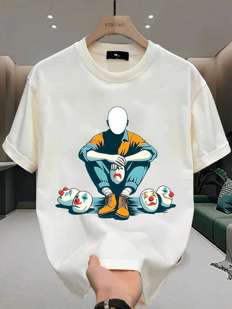 Heavy Pure Brand Printed Short-Sleeved T-Shirt Men'S Summer New Casual Large-Size Loose Versatile Top - 白色 - 查看 1
