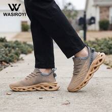 WASIROYI Men's All-Day Comfort Blade Sole Shoes, Breathable Knit Mesh Sneakers With High-Rebound Cushioning, Ideal For Office, Errands & Long Standing Hours - 棕色 - 查看 3