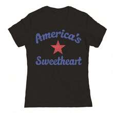 Social Collective Americas Sweetheart Star 7Month4Sun-Patterned Women's Cotton Fabric T Shirt - 黑色 - 查看 1