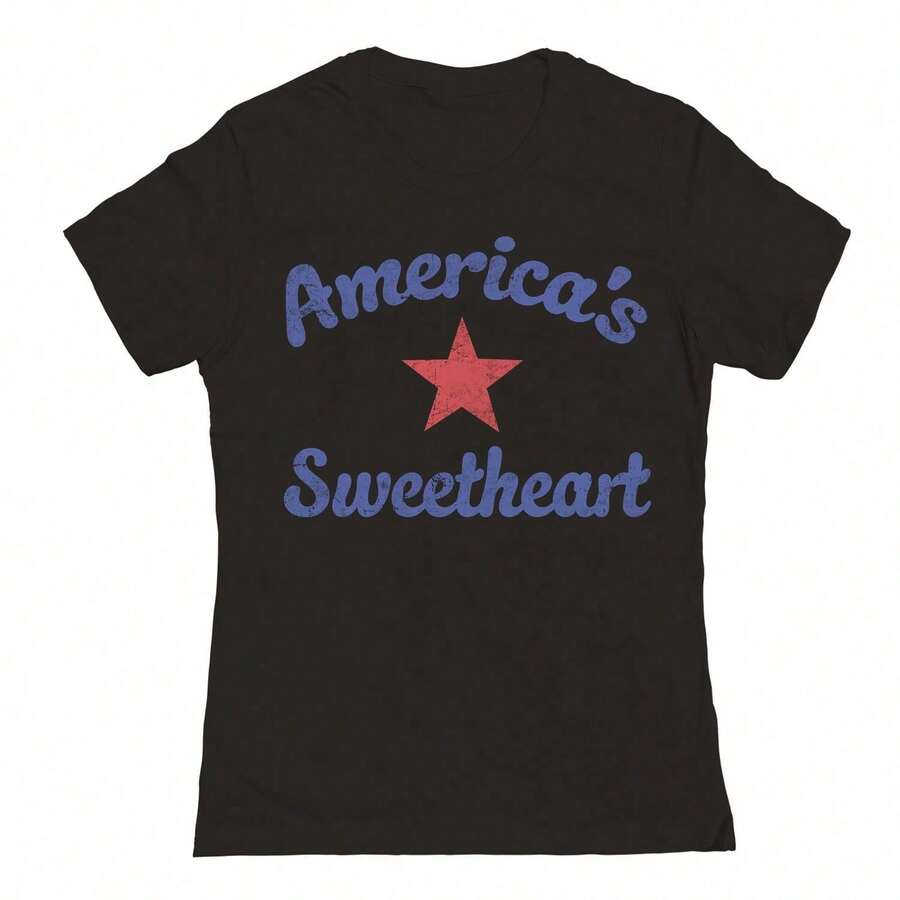 Social Collective Americas Sweetheart Star 7Month4Sun-Patterned Women's Cotton Fabric T Shirt - 黑色 - 查看 1