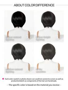 8 Inch Straight Low Curvature Heat Resistant Synthetic Bob Wig Natural Black Layered Side Part Short Wigs For Women Daily Office Wear - Multicolor - View 5