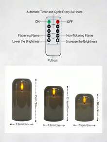 3pcs Grey Flameless Candle Lights With Timer And Remote Control, Battery Operated LED Wish Electronic Candle Lights For Wedding, Dining Table, Halloween, Christmas, Valentine's Day, Desktop Decor And Holiday Arrangement - Grey - View 5