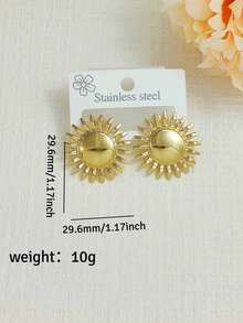 Chunky Retro Sunburst Gold Stud Earrings, Stainless Steel Hypoallergenic Earrings For Women,Minimalist Timeless Piercing Jewelry For Commute & Party - Multicolor - View 9
