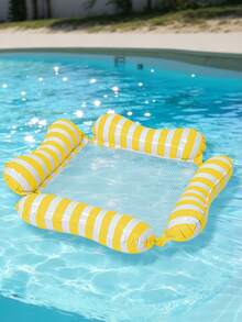 Classic Striped Inflatable Water Hammock Floating Lounge Chair, 4-Sided Air Pillow Mesh Pool Float, Foldable Portable Swimming Raft, Suitable For Beach, Pool, Summer Vacation - Multicolor - View 11