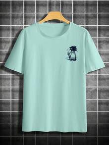 Men's Round Neck Letter Print Short Sleeve T-Shirt, Suitable For Summer Casual Sports - 白色 - 查看 10