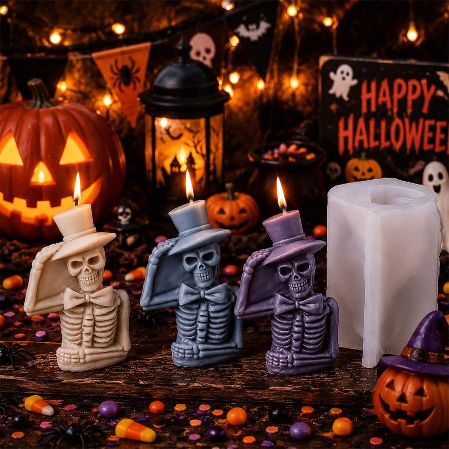 Skeleton Man Silicone Candle Mold Halloween Skull Mold DIY Craft Mold Gothic Horror Resin Wax Mold For Handmade Candle Making Supplies