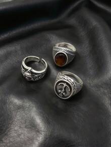 10/11pcs/Set Unisex Vintage Punk Hip Hop Ring Set, Personalized Skull Geometric Claw Bat Design, Party Gift Daily Jewelry Accessories - Punk Ring Set - View 11