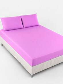 Latu Magazine Jogo Lençol 3 Peças King Queen Casal Solteiro Com Elástico 170 Fios Kit Com Fronha Cama Toque Macio - Lilás - Visão 3