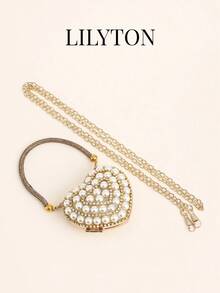 Mini Shiny Heart-Shaped Chain Evening Bag, Crossbody Bag, Suitable For Banquet, Party, Wedding Occasions, Fashion Shoulder Bag, Birthday Gift, Valentine's Day Gift, Party Bag - Specially Designed For Party, Wedding, Ball, Evening Banquet - Gold - View 5