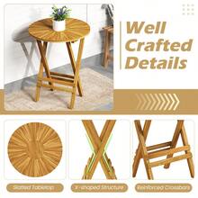 Patio Folding Side Table Teak Wood Round End Table With Slatted Tabletop And X-Shaped Frame-XY162 - FXCR38PC48SRD0 - View 6