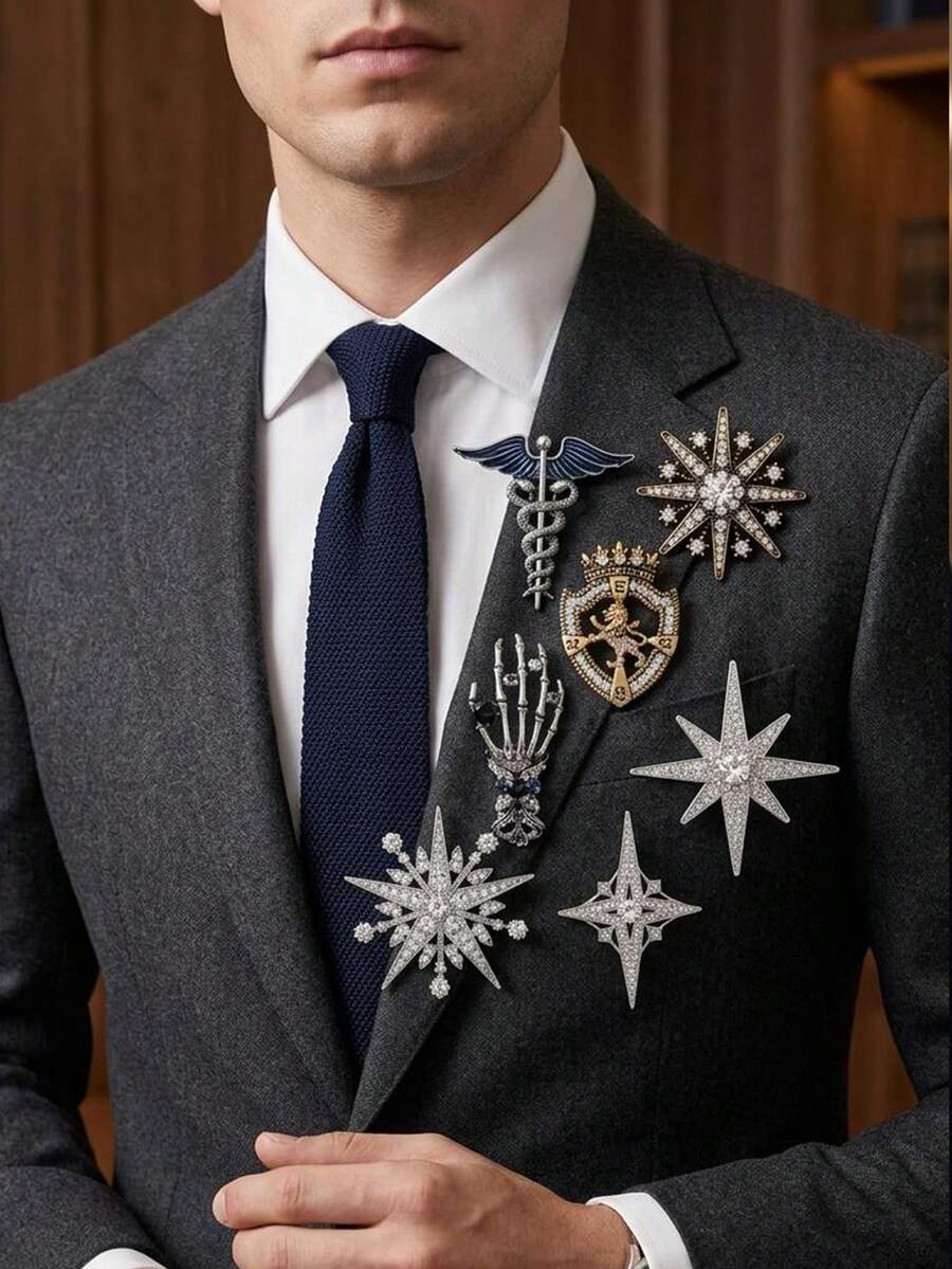 Luxury Rhinestone Eight-Pointed Star Brooches - Creative Pins For Man Casual Party Jewelry Accessories / Friends Gifts Badges Decoration - Men's Brooch - View 1