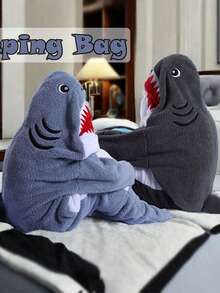 Adult Cartoon Shark Flannel Bathrobe, Hooded Knitted Polyester Robe, Soft Machine Washable Sofa Home Wear, Modern Shark Theme Holiday Cosplay Gift, Soft Knitted Polyester Bathrobe, Towel Theme Machine Washable Indoor Home Wear, Back To School Season - Multicolor - View 4