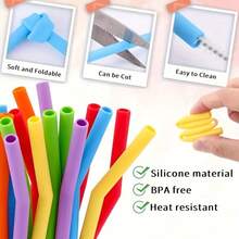 Reusable Colorful Silicone Straws Set Scratch-Resistant & Heat For Coffee, Bubble Tea, And Outdoor Camping, Straight And Bent Styles Available - Multicolor - View 2