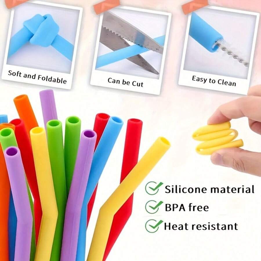 Reusable Colorful Silicone Straws Set Scratch-Resistant & Heat For Coffee, Bubble Tea, And Outdoor Camping, Straight And Bent Styles Available