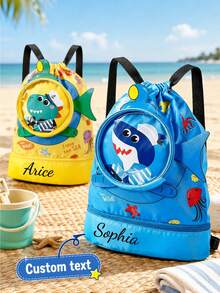Personalized Name Beach Bag, Customized Swimming Backpack, Shark Dinosaur Pool Travel Bag, Waterproof Pouch Gift - Multicolor - View 2