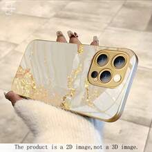 HoBa case 1件金框金條紋大理石紋手機殼，鋼化玻璃手機殼，適用於 iPhone 18、17 Pro Max，兼容 16 Pro Max、15 Pro Max、14 Pro Max，韓式時尚趣味手機殼，適用於 iPhone 11/12/13/14/15/16/18 Pro Max Plus，優雅設計，男女通用，送給女友的聖誕節、秋季、生日理想禮物 - 混合色2 - 查看 2