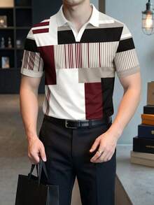 Men's Summer Casual Colorblock Patchwork Polo Shirt Short Sleeve - Multicolor - View 3