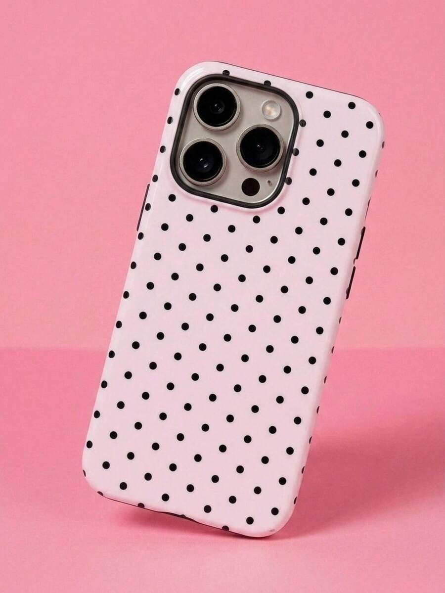 ShellaStory Cute Pink Black Polka Dot Fashion Phone Case, Y2K Style. Compatible With IPhone 17, 16, 15, 14, 13, 12, 11 Pro Max Plus Models, International Version, Not The Domestic Version, Spring Gift Party Birthday Gift - Foundation Black Spots - View 1