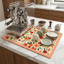 1pc Dish Drying Mat, Coffee Machine Mat, Full Print Colorful Floral Pattern, Excellent Water Absorption, Suitable For Dining Table, Cafe And Other Scenes, Can Be Used To Place Dishes And Drain Water, Home Gift, Countertop, Dining Table Decoration - XYLSD-599 - View 3