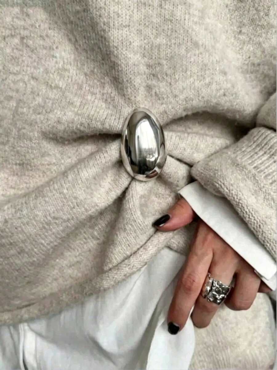 1件極簡金屬光澤女款胸針:時尚高端腰部裝飾胸針,適用於洋裝與大衣 - 銀色 - 查看 1
