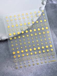 6Pcs Y2K Metallic Golden Silvery Star Nail Art Stickers 3D Starry Moon French Line Nail Decals Cyberpunk Gothic DIY Manicure Decoration Sticker - 彩色 - 查看 7