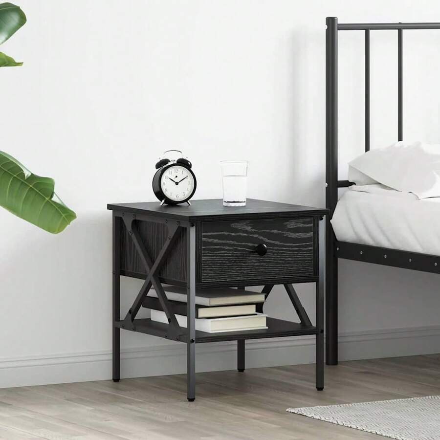 Comodino Villeneuve con cassetto, rovere nero, 40 x 42 x 45 cm - nero - Visualizzare 1