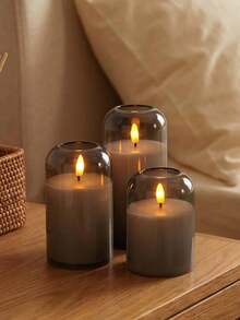 3pcs Grey Flameless Candle Lights With Timer And Remote Control, Battery Operated LED Wish Electronic Candle Lights For Wedding, Dining Table, Halloween, Christmas, Valentine's Day, Desktop Decor And Holiday Arrangement - Grey - View 4