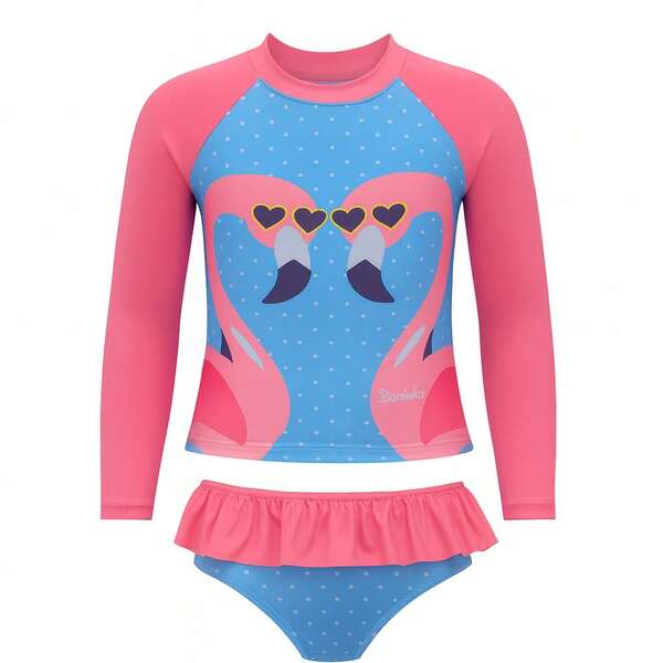 Roupa de Praia Menina Proteção UV 50+ Calcinha Biquini com Babadinho + Camiseta Manga Longa Secagem Rapida Estampas Lindas