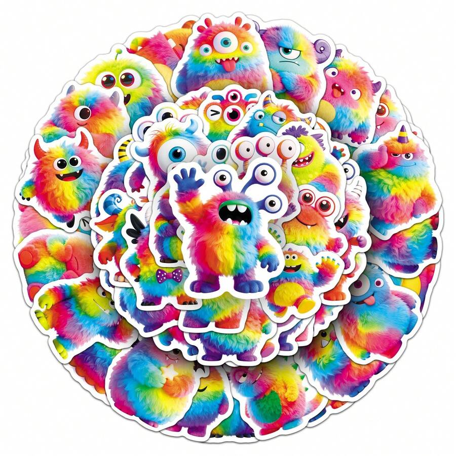 50pcs Rainbow Monster Sticker Pack, Fun Monster Expression Decorative Stickers, Suitable For Water Bottles, Computers, Laptops, Phones, Luggage, Notebooks, Refrigerators And More - Multicolor - View 1