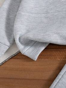 Boys' Casual Fashion Solid Color Half-Zip Collar Long Sleeve Top And Pants 2 Pieces Set, Spring/Autumn - Grey - View 6