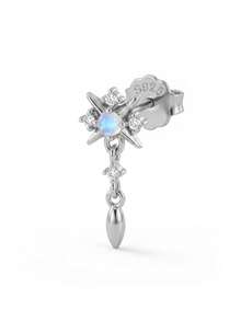 IN Z 1 Stück 925er Sterlingsilber Natürlicher Mondstein Vier-Spitzen-Stern Quaste Anhänger Zirkonia Einlage Flache Rückseite Ohrstecker | Mini Ohrstecker | Stapelbarer Ohrring | Natürlicher Mondstein Ohrring | 925er Sterlingsilber Schmuck | Geeignet für den täglichen Gebrauch von Frauen | Verkauft als Einzelstück (Nicht als Paar) - Anhänger in Form eines vierzackigen Sterns - Übersicht 11