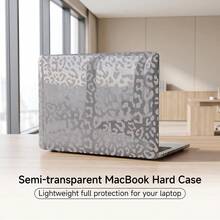 1pc Grey Leopard Print Semi-Transparent Smoky Gray Crystal Full Cover Hard Protective Case For MacBook,PC Shell With Cooling Vents & Non-Slip Feet,Compatible With Compatible With 13 Neo/13.3 Air/13.3 Pro/13.6Air/14.2 Pro/15Air/16.2Pro - View 1