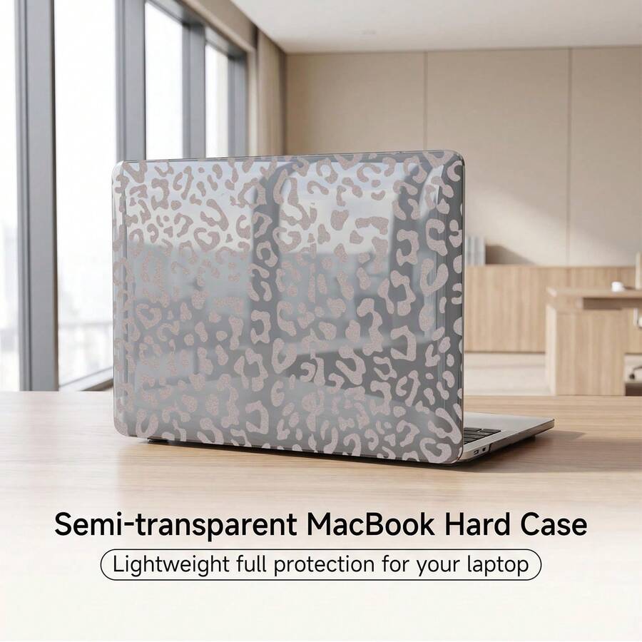 1pc Grey Leopard Print Semi-Transparent Smoky Gray Crystal Full Cover Hard Protective Case For MacBook,PC Shell With Cooling Vents & Non-Slip Feet,Compatible With Compatible With 13 Neo/13.3 Air/13.3 Pro/13.6Air/14.2 Pro/15Air/16.2Pro - View 1