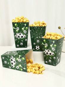4pcs Green Soccer Popcorn Buckets Containers Balloons Football Popcorn Boxes Boys Soccer Theme 1st Birthday Party Supplies Baby Shower Party Decor - Multicolor - View 4