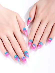 16pcs Pink Gradient Semi Cured Gel Nail Strips,Cheerful Cute Summer UV Gel Nail Wraps, Salon Quality, Requires UV Lamp, Perfect For Ladies Holiday Trips And Porm DIY Nail Art Stickers - Pink - View 4