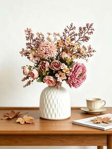 1 Pc Boho-Style Artificial Bouquet, Perfect For Vintage Home Decor, Weddings, Thanksgiving, Valentine's Day, Mother's Day, Fall Decorations, And Halloween - Pink Coffee Color - View 6