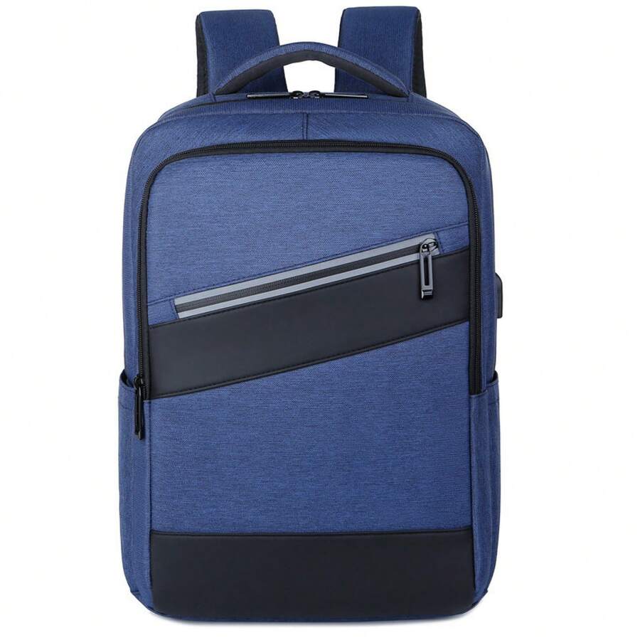 1 pièce Sac à dos d'affaires unisexe à la mode avec port USB et grand espace de rangement pour le travail, les voyages et l'école - Bleu azur - Voir 1
