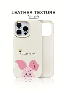 Miniso 1pc New Disney Winnie The Pooh Piglet Simple Style Yellow Genuine Leather Phone Case, Anti-Scratch Textured Interior, Thick Shockproof Protective Cover, Compatible With Apple 17 Pro Max/Air, 16, 11/12/13/14 Plus/XR/7/8 Plus/15 Pro Max - White - View 1