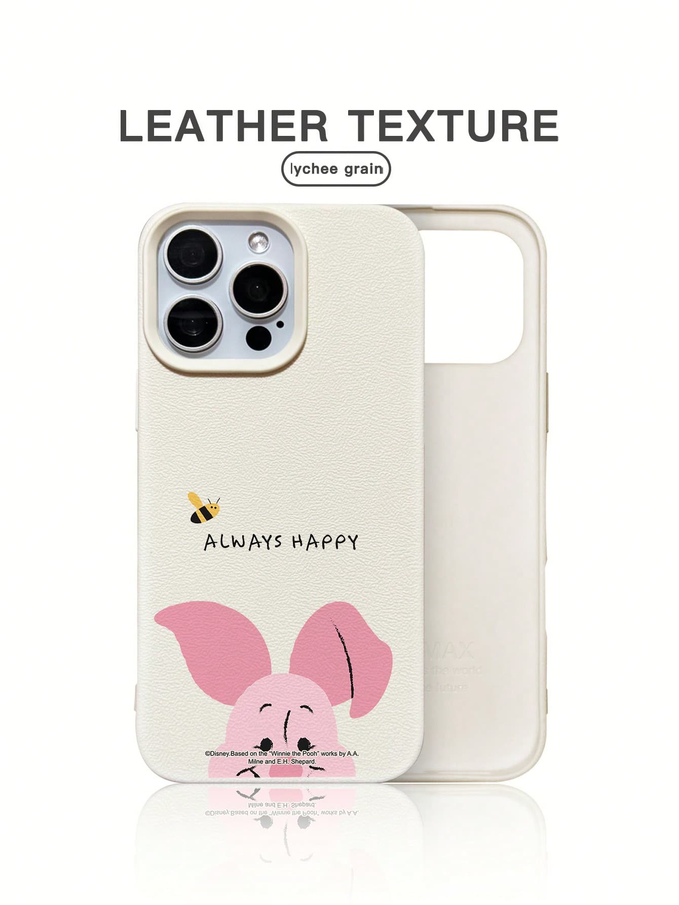 Miniso 1pc New Disney Winnie The Pooh Piglet Simple Style Yellow Genuine Leather Phone Case, Anti-Scratch Textured Interior, Thick Shockproof Protective Cover, Compatible With Apple 17 Pro Max/Air, 16, 11/12/13/14 Plus/XR/7/8 Plus/15 Pro Max - White - View 1