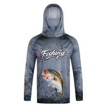 Men's Fish Pattern Hooded Fishing Shirt, With Face Mask, Long Sleeve Sun Protection Top Sports Fall - Grey - View 8