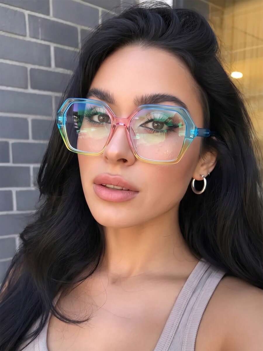 1 Pair Women's Asymmetrical Polygon Summer Vibrant Colorful Versatile Street Style Gradient Flat Lens Glasses - Multicolor - View 1