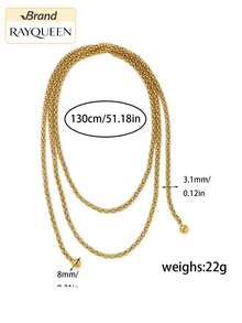 RAYQUEEN 1pc Stainless Steel Metal Long Layered Chain Gold Necklace, Women's Fashion Neck Chain, Waterproof Jewelry Gift For Women - Gold - View 5