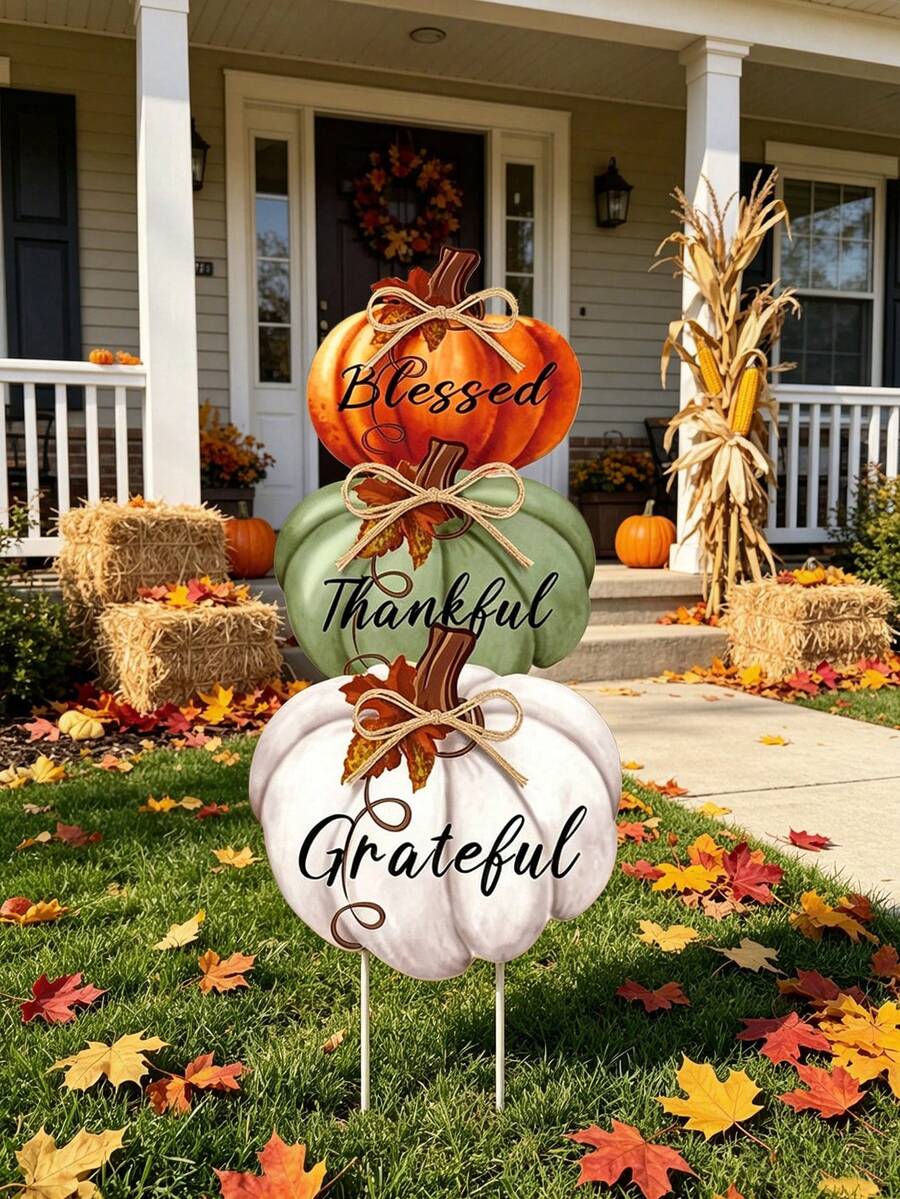 3/1pc Thanksgiving Pumpkin Yard Decor Sign, Thanksgiving Porch Decoration, Suitable For Home Lawn Pathway Front Door, Autumn Pumpkin Outdoor Decor, Thanksgiving Party Garden Lawn Patio Walkway Decoration